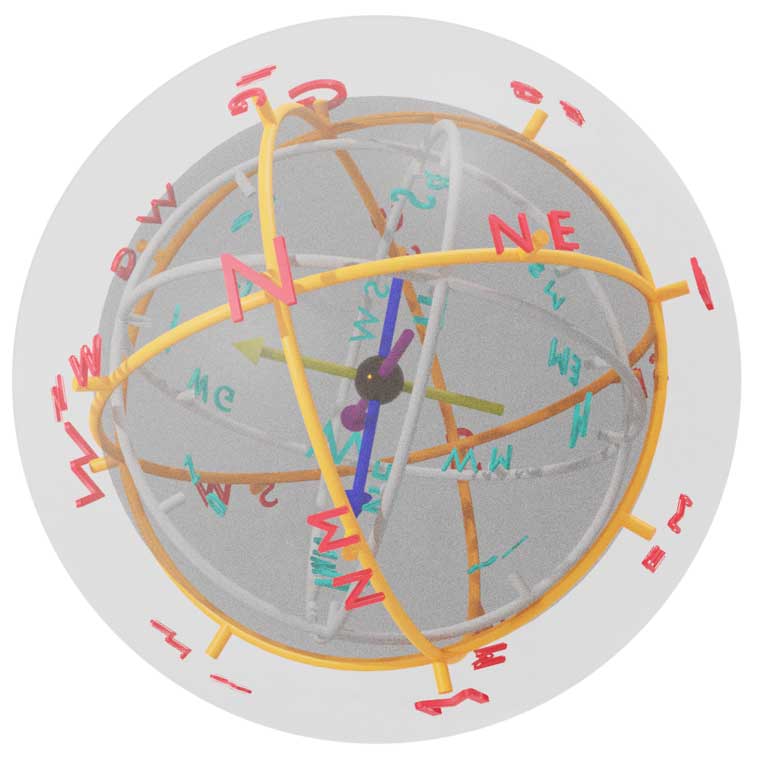 一种半平行半垂直方向同时磁化的三维导航罗盘(东西南北阴阳字母分别为EW SN GM)