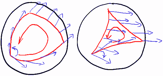 球面（左）、双曲（右）几何的曲率展示