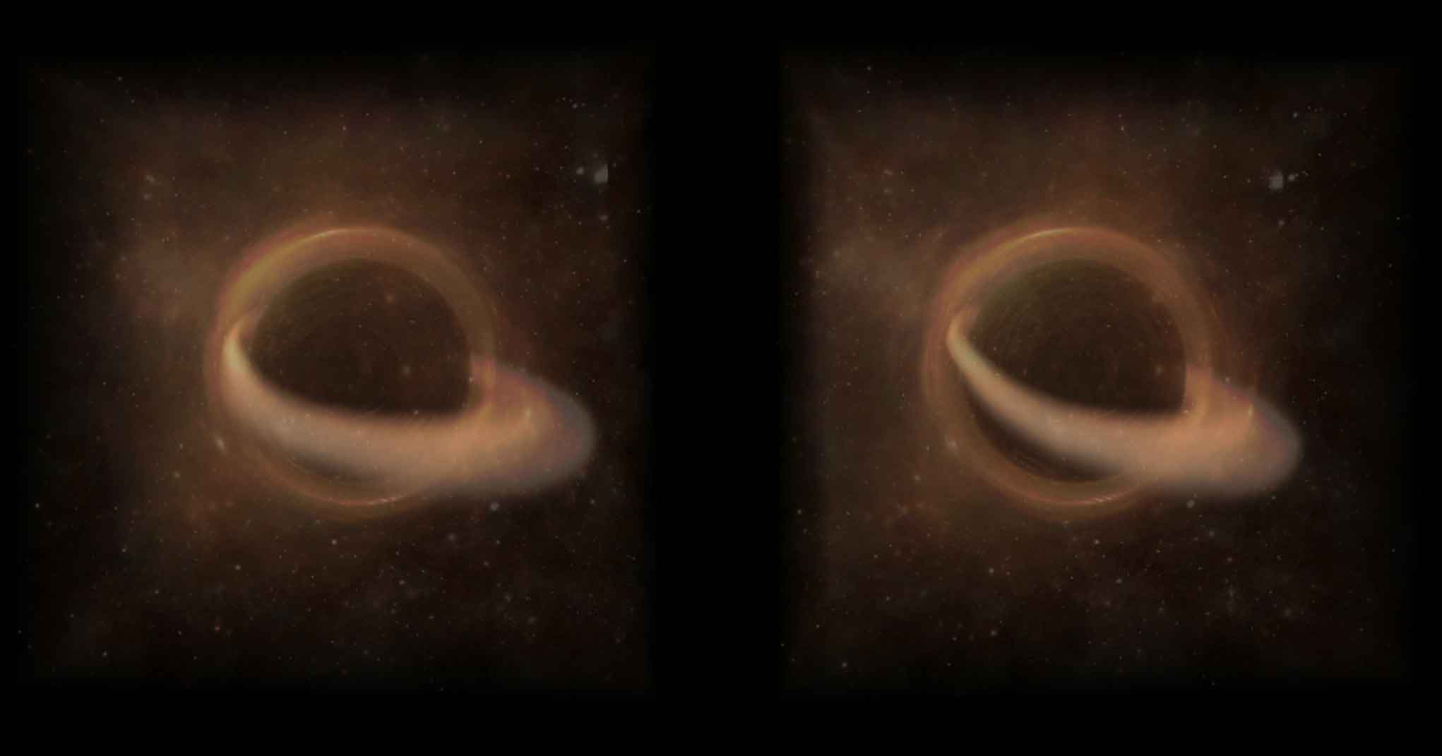 5D施瓦西黑洞体素渲染,带有圆周状吸积盘,以及扭曲的爱因斯坦球(使用左右眼交叉眼裸眼3D效果更好)