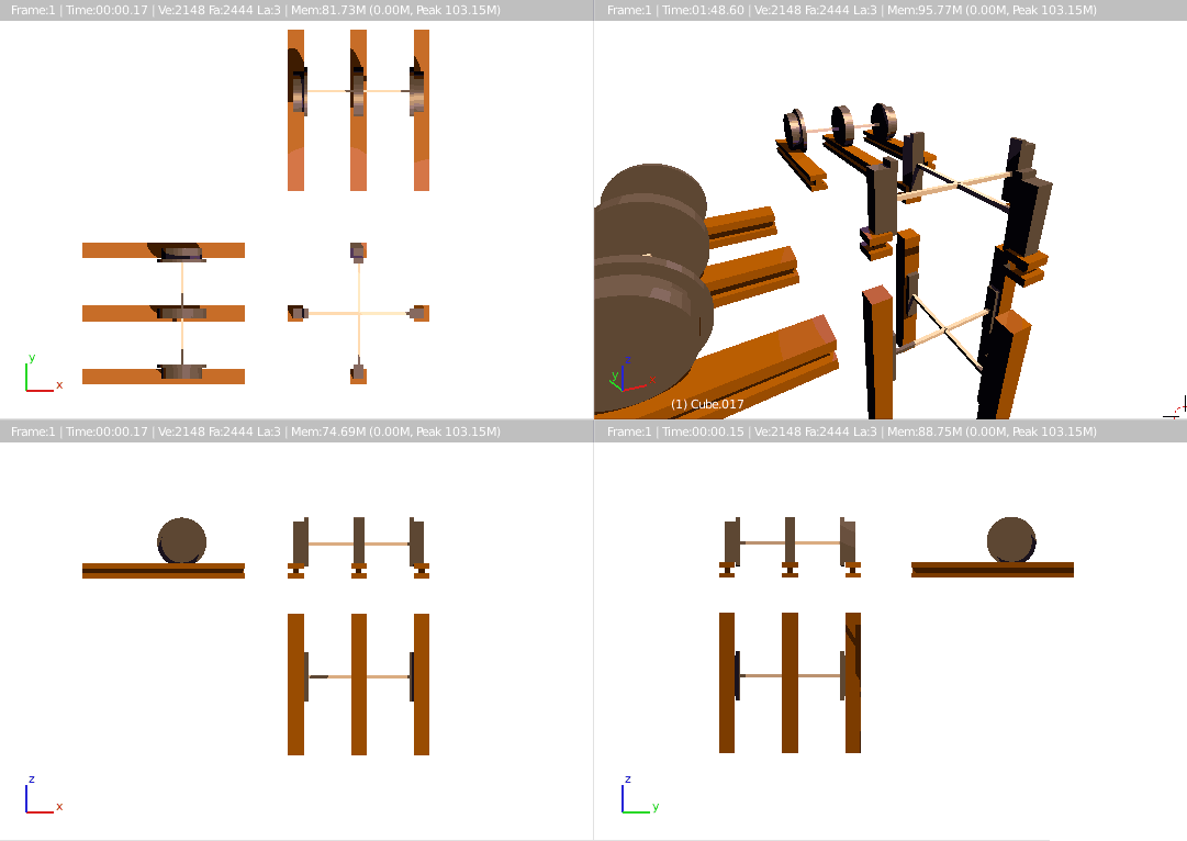 右上角为铁轨、车轮的四视图（Blender制作，其他三个视图是“四视图”的三视图）