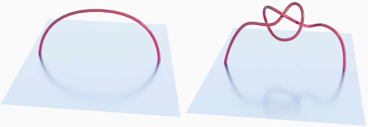 球面（左）、无自转的旋转球面结（右）是旋转对称图形，截面不会变化